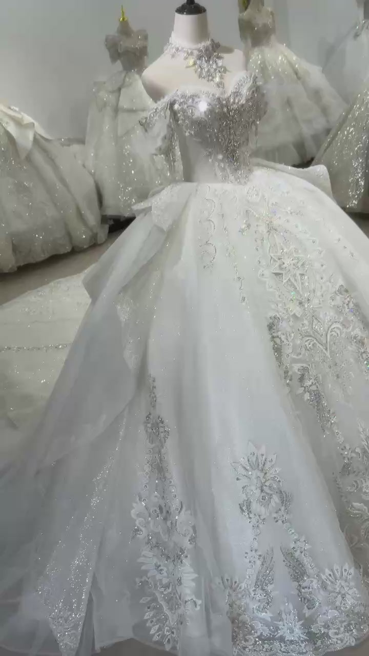 TW010 Vestidos De Novias Off The Shoulder Ball Gown Lace Beading Shiny Luxury Wedding Dresses 2025