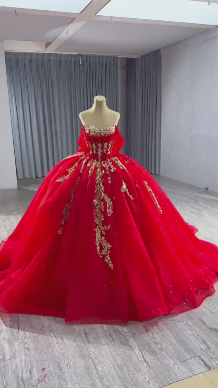 TW217 Red Vestidos Quinceañeras Princesas Luxury Off Shoulder Sweetheart Bow Lace Up Back Red Long Dress For Special Occasions