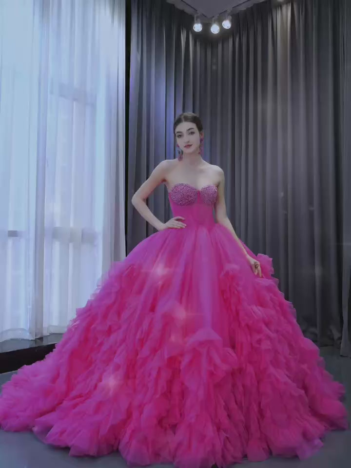TW289 Vestido De Debutante 15 Anos Luxury Sweetheart Sleeveless Lace Up Back Beading Customized Rose Red Ball Gown Quinceanera Dress