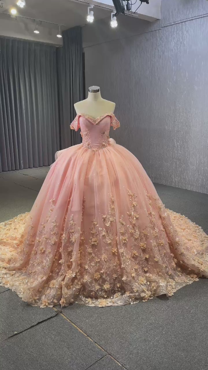 TW284 Quinceañera Dresses 2025 Off Shoulder Sweetheart Lace Up Back Appliques Sequined Customized Orange Long Dress Luxury