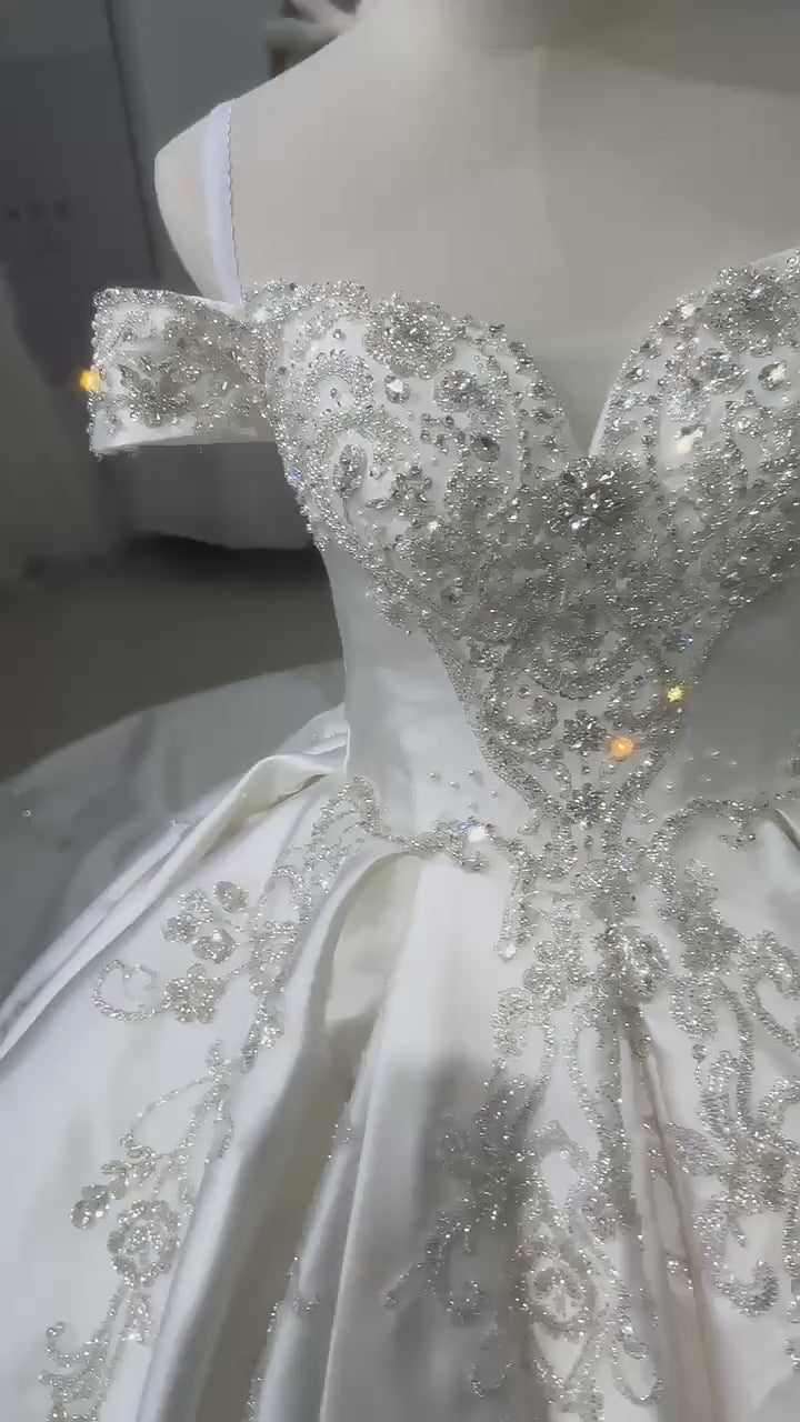 TW158 Vestido De Novia Encaje Off Shoulder Sweetheart Lace Up Back Wedding Dress Beading Embroidery Ball Gown Satin Bridal Dress