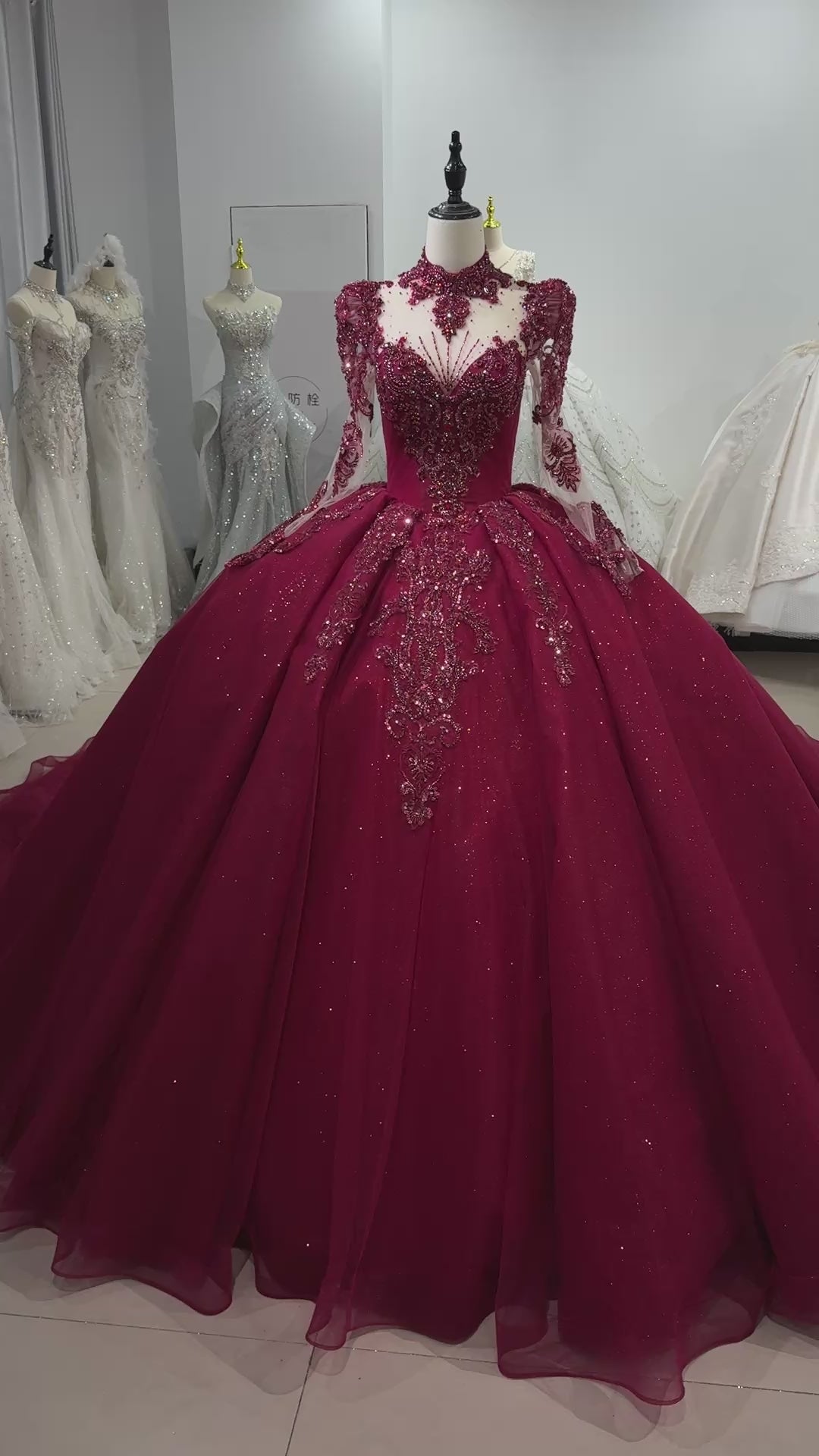 TW552 Robe Soirée De Luxe 2025 High Long Sleeve Red Ball Gown Women's Evening Dress Sequined Beading Elegant Fashionable