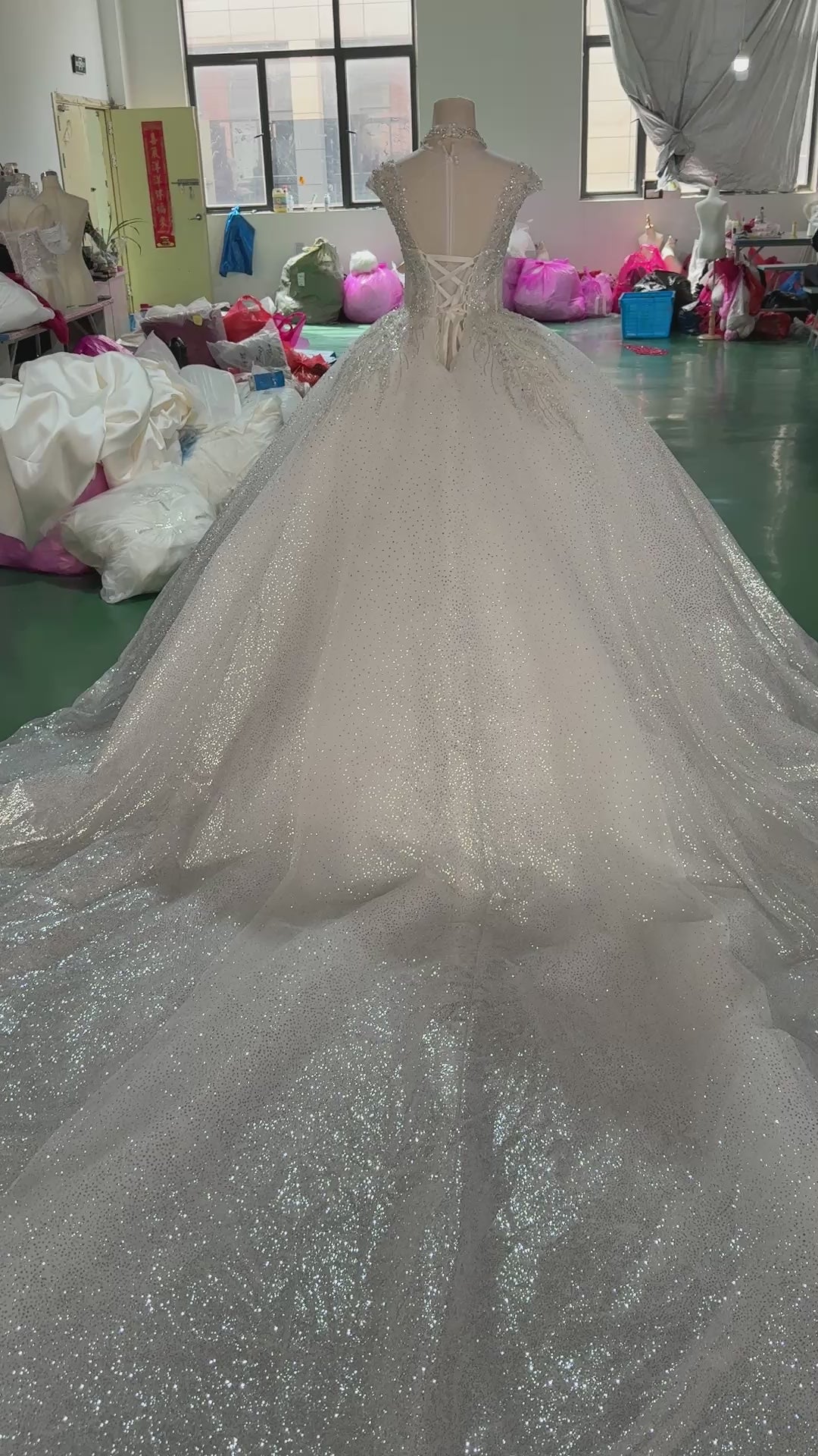 TW019 Robe De Mariee Wedding Ball Gown Dress Cap Sleeve O-Neck Lace Up Back Customized Wedding Dress