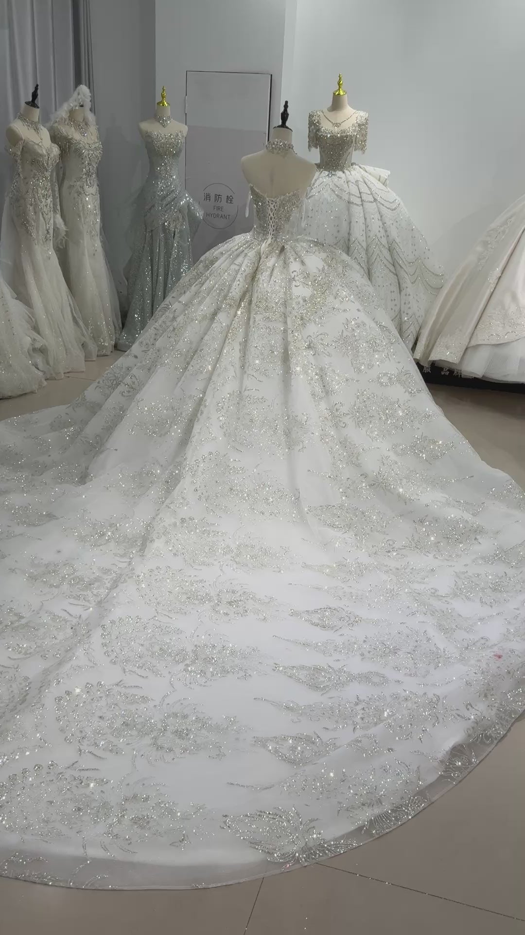 TW578 Women's Strapless Sleeveless Crystal Sequined Bridal Wedding Dress Lace-Up Back Customized Ball Gown Vestido De Noiva