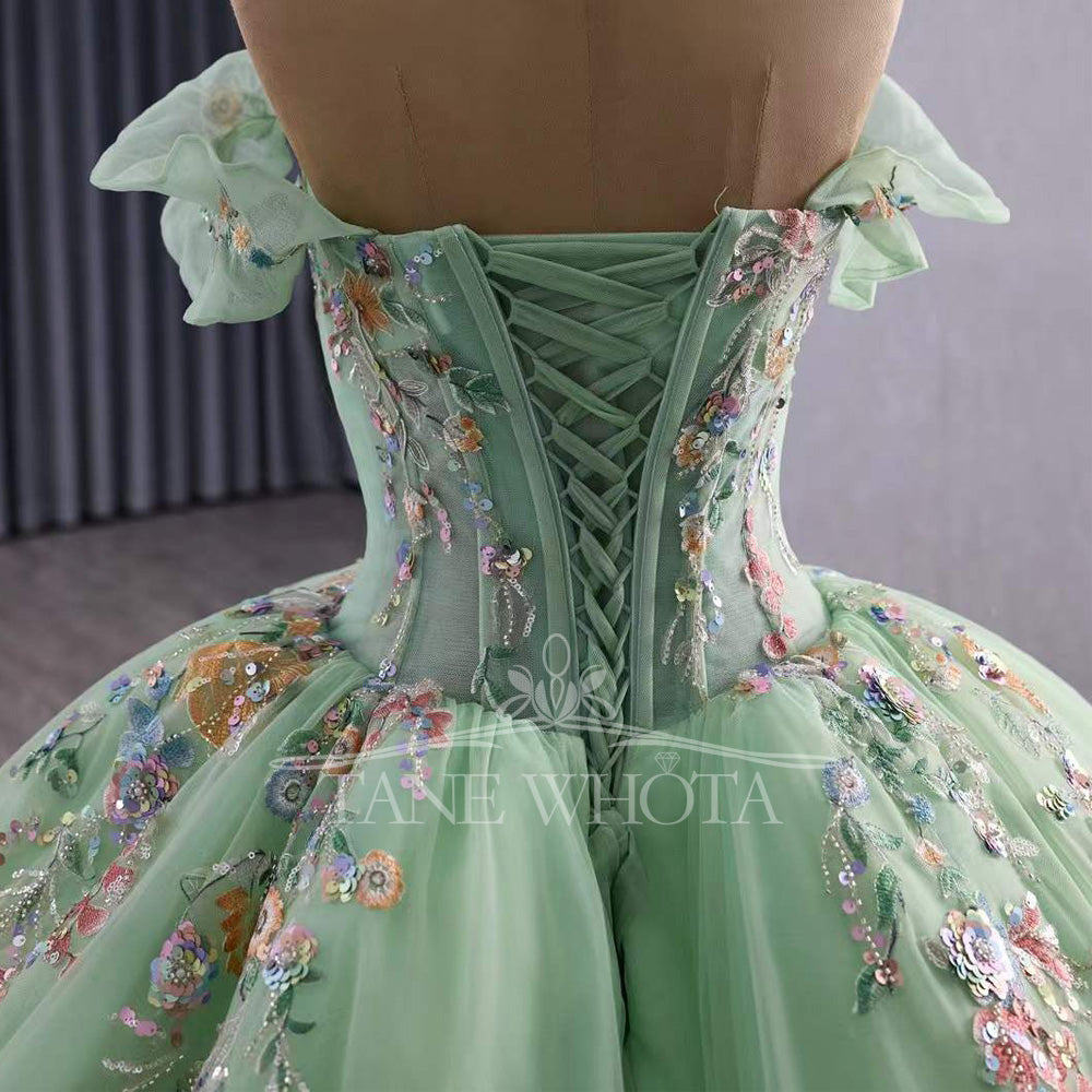 TW449 Green Vestidos De 15 Años Quinceañeras 2025 Sweetheart Off The Shoulder Appliques Lace Ball Gown XV Quinceanera Dress