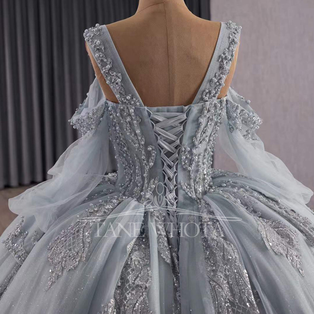TW312 Vestidos De 15 Años Quinceañeras 2025 Sweetheart Appliques Lace Long Silver Princess Quinceanera Dress