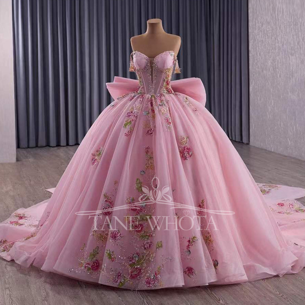 TW415 Sweet 15 Dress Quinceanera Dress Pink Off The Shoulder Ball Gown Lace Princess Vestidos XV Quinceañera