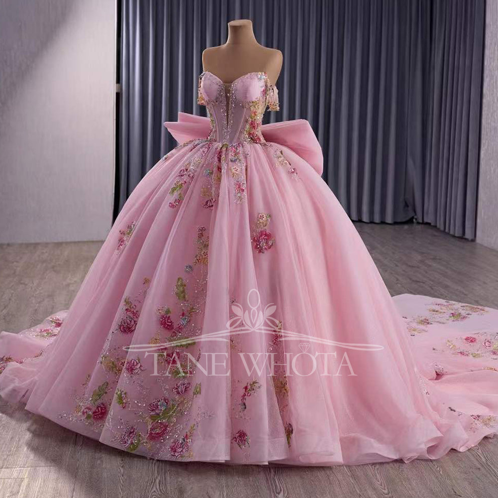 TW415 Sweet 15 Dress Quinceanera Dress Pink Off The Shoulder Ball Gown Lace Princess Vestidos XV Quinceañera