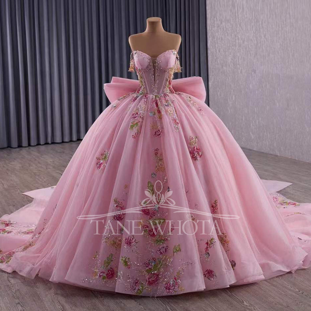 TW415 Sweet 15 Dress Quinceanera Dress Pink Off The Shoulder Ball Gown Lace Princess Vestidos XV Quinceañera