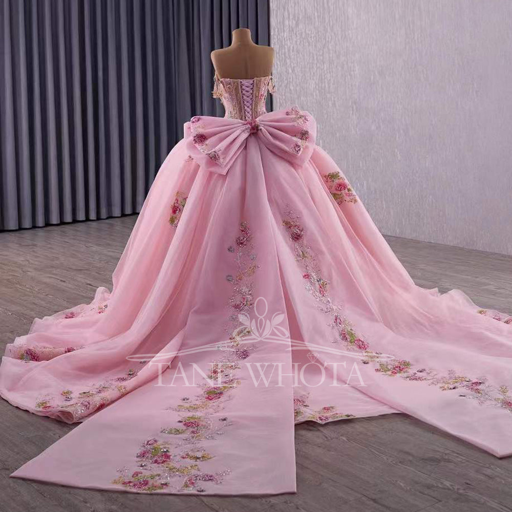 TW415 Sweet 15 Dress Quinceanera Dress Pink Off The Shoulder Ball Gown Lace Princess Vestidos XV Quinceañera