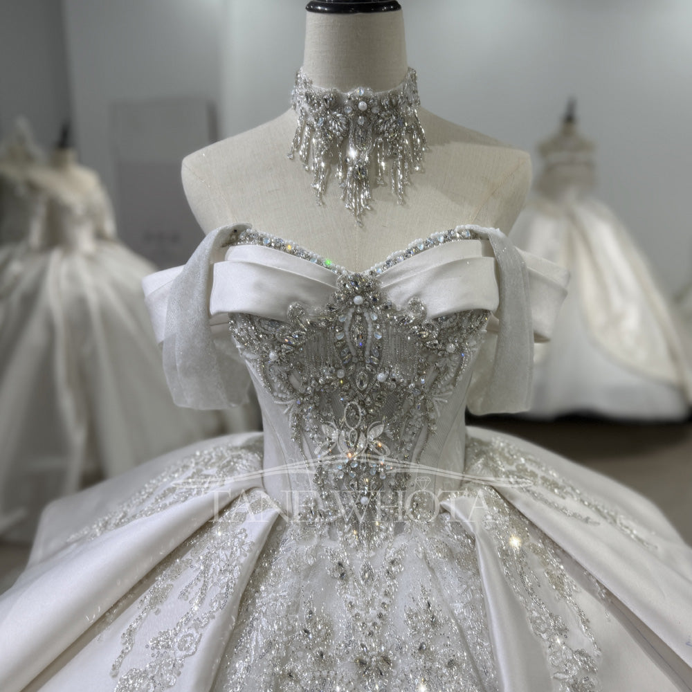 TW467 2025 Sweetheart Off-Shoulder Lace-Up Back Ball Gown Wedding Dress Crystal Sequined Bridal Dress With Customizable Embroidery