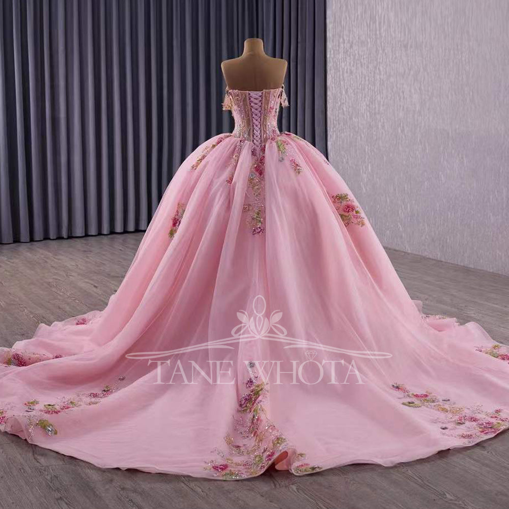 TW415 Sweet 15 Dress Quinceanera Dress Pink Off The Shoulder Ball Gown Lace Princess Vestidos XV Quinceañera