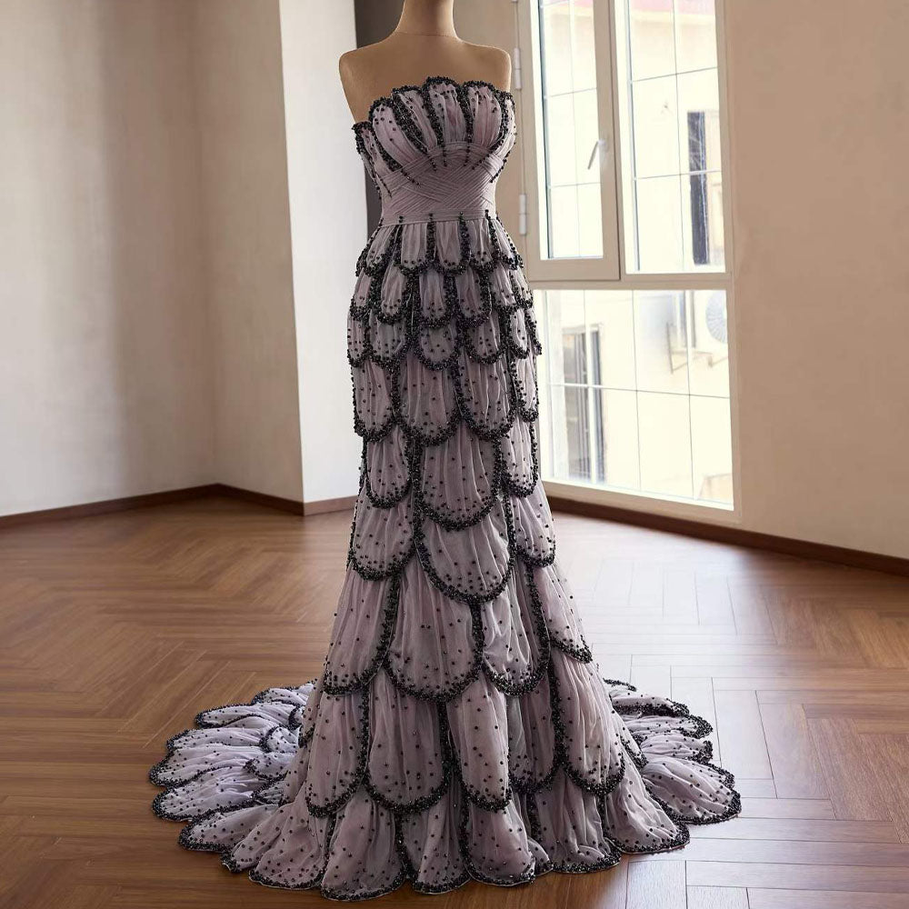 TW1080 2026 Customizable Strapless Sleeveless Evening Dress Lace-Up Back Beading Elegant Prom Dress
