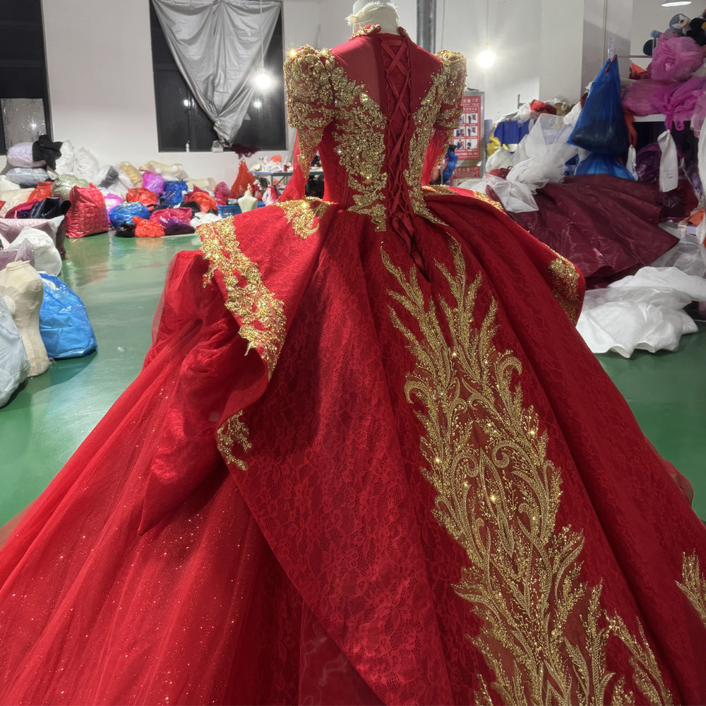 TW975 Red Evening Dress With Long Sleeves Crystal Embroidery Sequined Lace-Up Back Customizable Turtle Robe For Soirée Femme