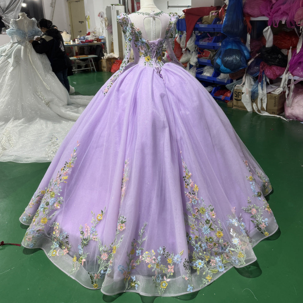 TW974 Purple Evening Dress O-Neck Long Sleeve Beaded Embroidery Lace-Up Keyhole Back Women's Customizable Gown For 2026