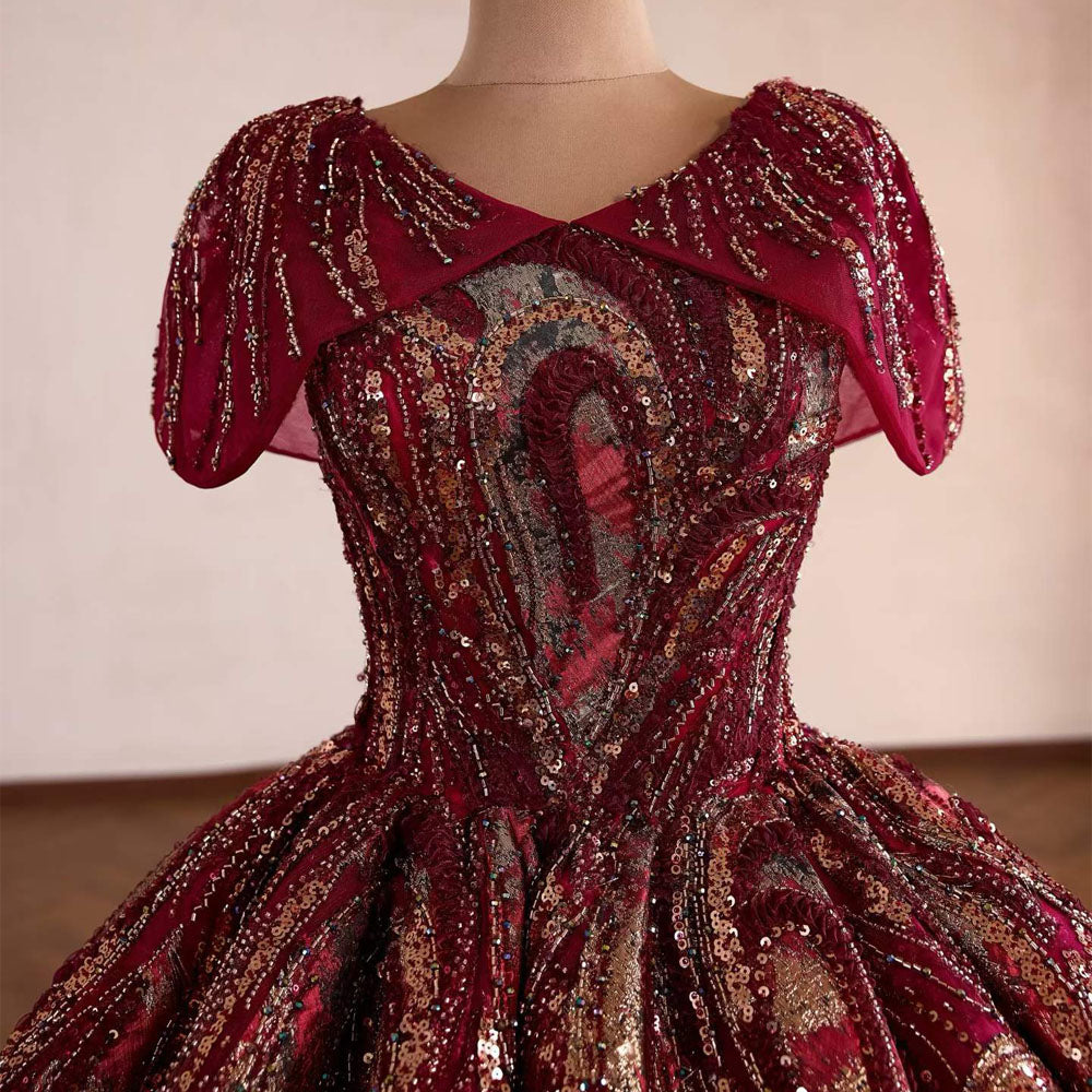 TW1092 Luxury V-Neck Cap Sleeve Evening Dress With Lace-Up Back And Sequined Embroidery Customizable Prom Dress 2026