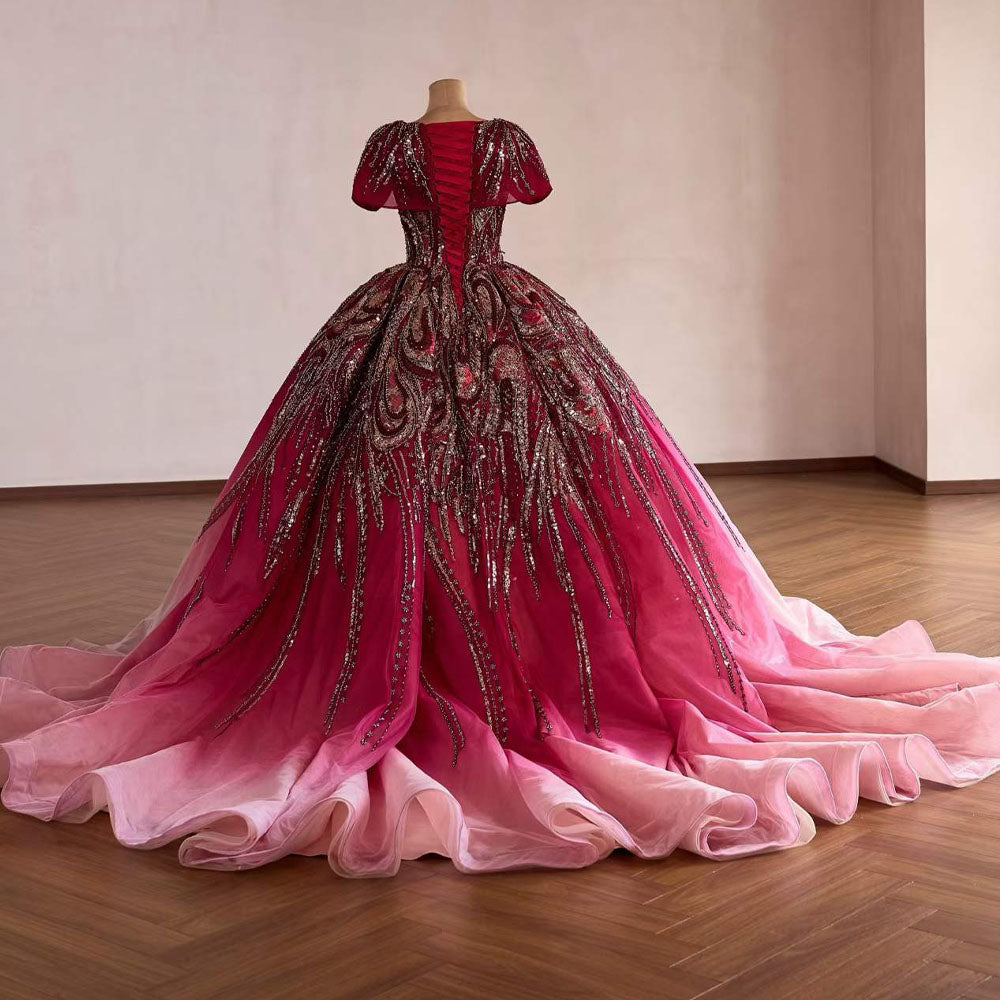 TW1092 Luxury V-Neck Cap Sleeve Evening Dress With Lace-Up Back And Sequined Embroidery Customizable Prom Dress 2026