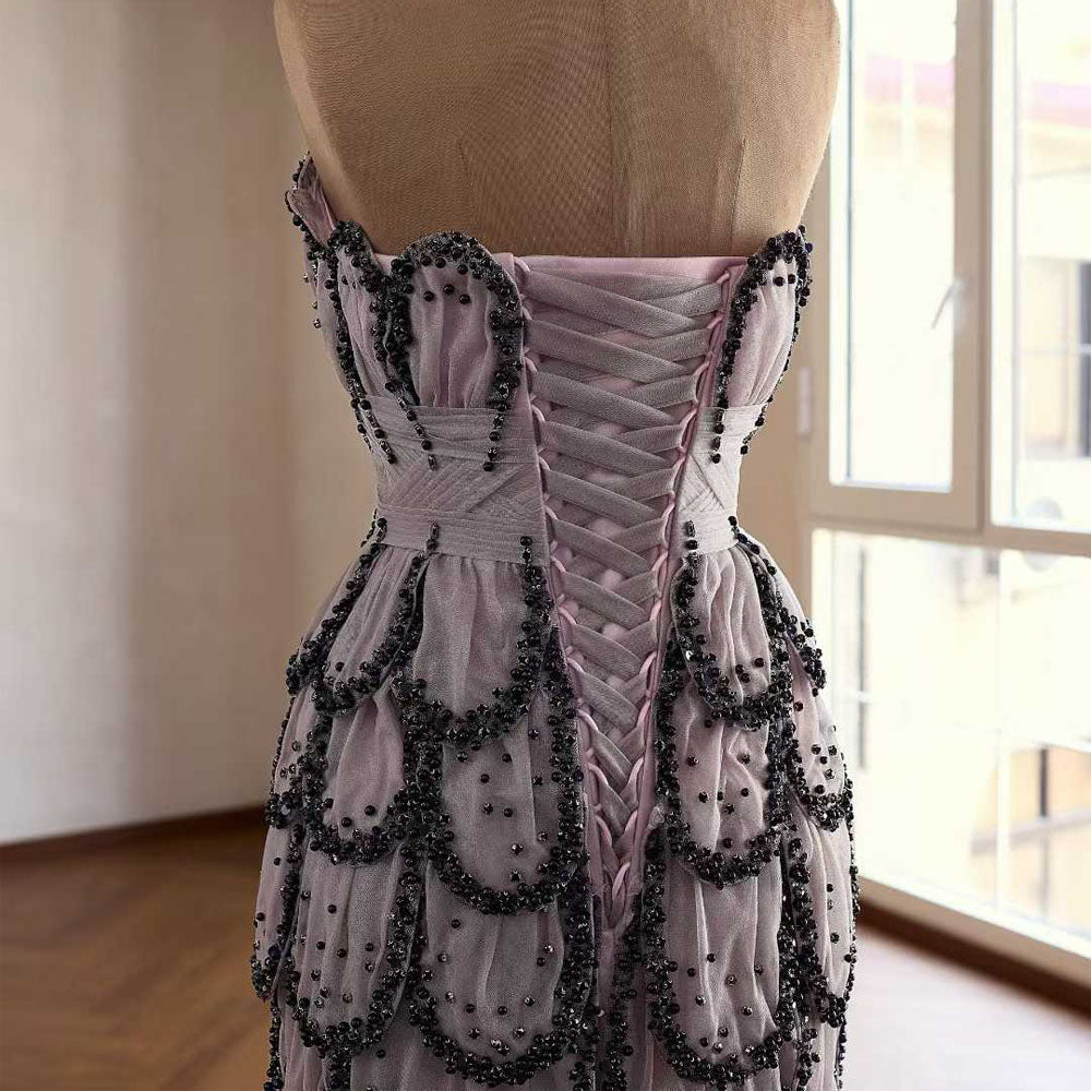 TW1080 2026 Customizable Strapless Sleeveless Evening Dress Lace-Up Back Beading Elegant Prom Dress