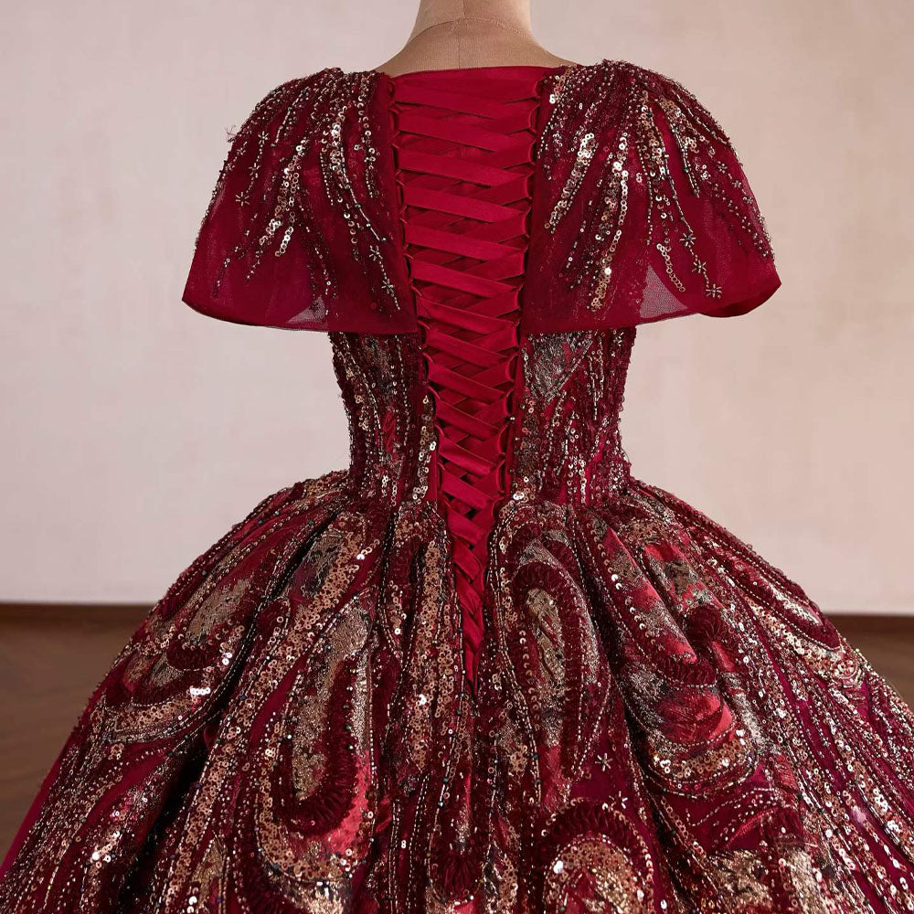 TW1092 Luxury V-Neck Cap Sleeve Evening Dress With Lace-Up Back And Sequined Embroidery Customizable Prom Dress 2026