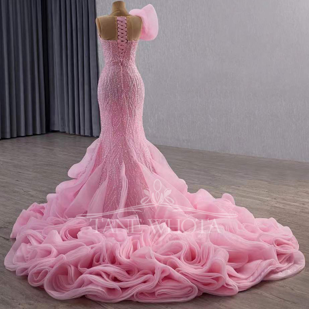 TW579 Luxury O-Neck Sleeveless Evening Dress Lace-Up Back Sequins Crystal Sheath Pink Prom Gown Customized Fit 2025
