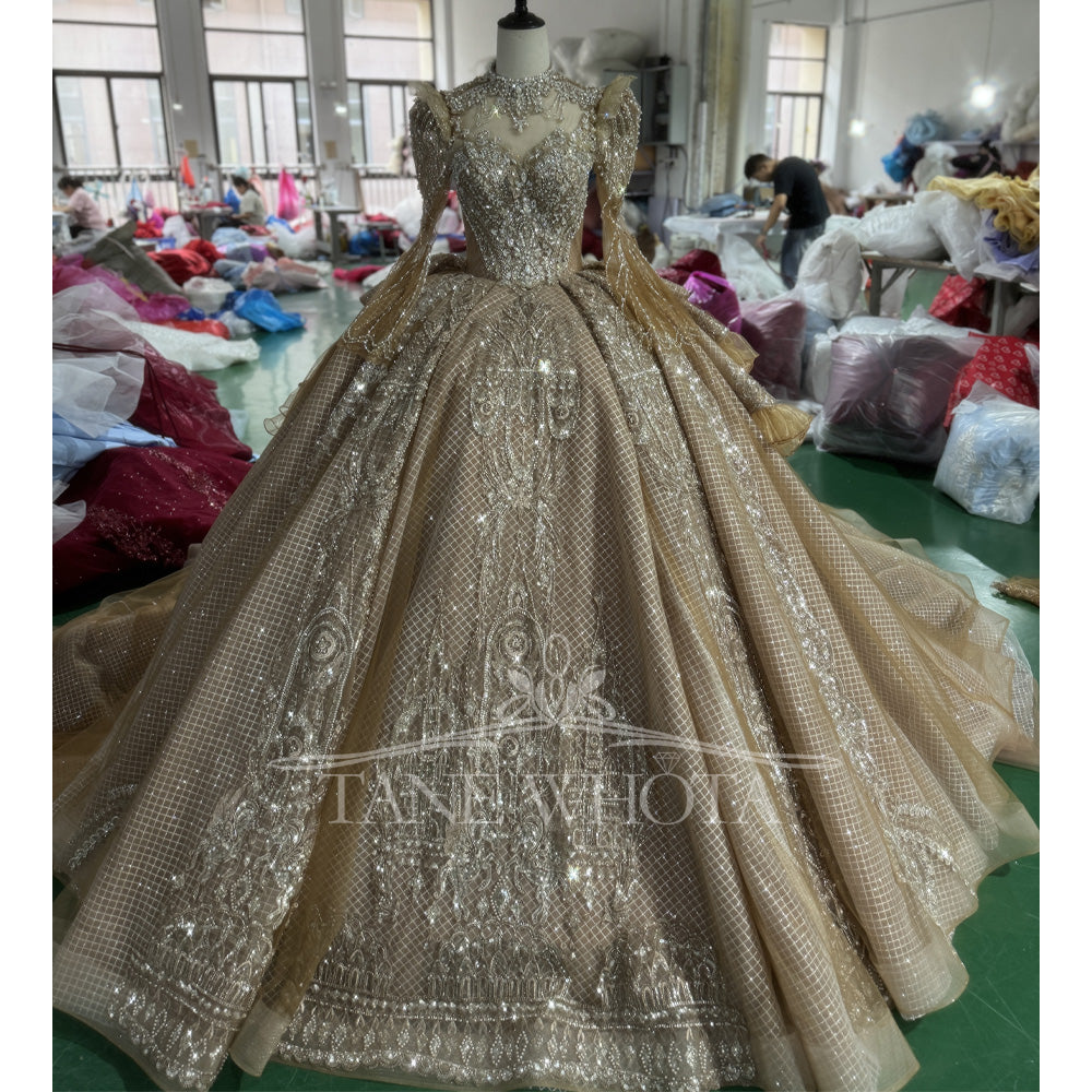 TW591 Customizable High Flare Sleeve Prom Dress 2025 Lace-Up Back Crystal Sequined Embroidery Evening Gown For Women