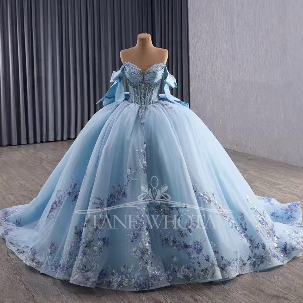 TW492 Vestidos De 15 Quinceañeras Azul Sweetheart Ball Gown Beading Crystal Evening Gown XV Princess Quinceanera Dress