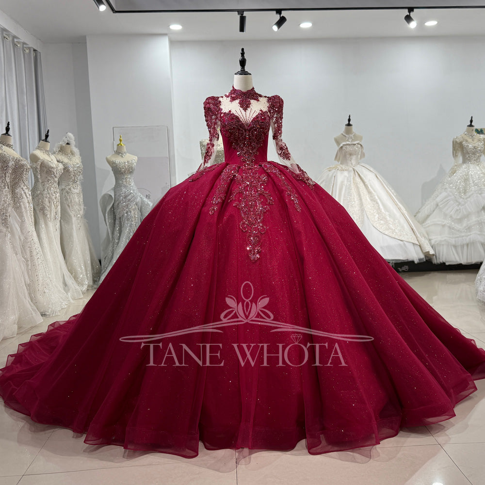 TW552 Robe Soirée De Luxe 2025 High Long Sleeve Red Ball Gown Women's Evening Dress Sequined Beading Elegant Fashionable
