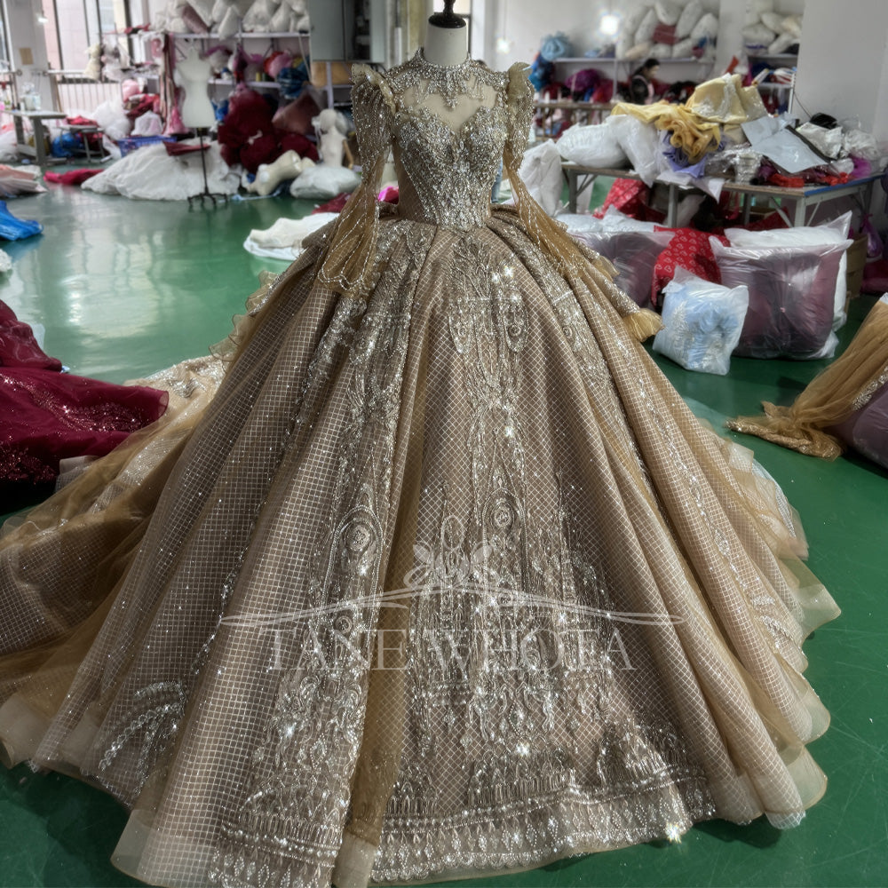 TW591 Customizable High Flare Sleeve Prom Dress 2025 Lace-Up Back Crystal Sequined Embroidery Evening Gown For Women