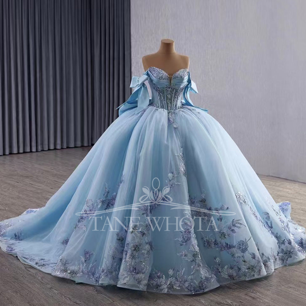 TW492 Vestidos De 15 Quinceañeras Azul Sweetheart Ball Gown Beading Crystal Evening Gown XV Princess Quinceanera Dress