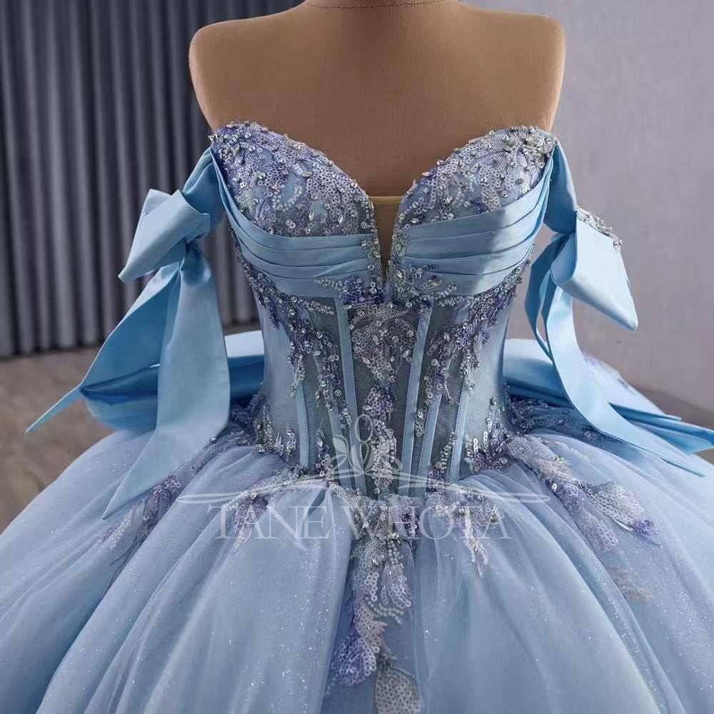 TW492 Vestidos De 15 Quinceañeras Azul Sweetheart Ball Gown Beading Crystal Evening Gown XV Princess Quinceanera Dress