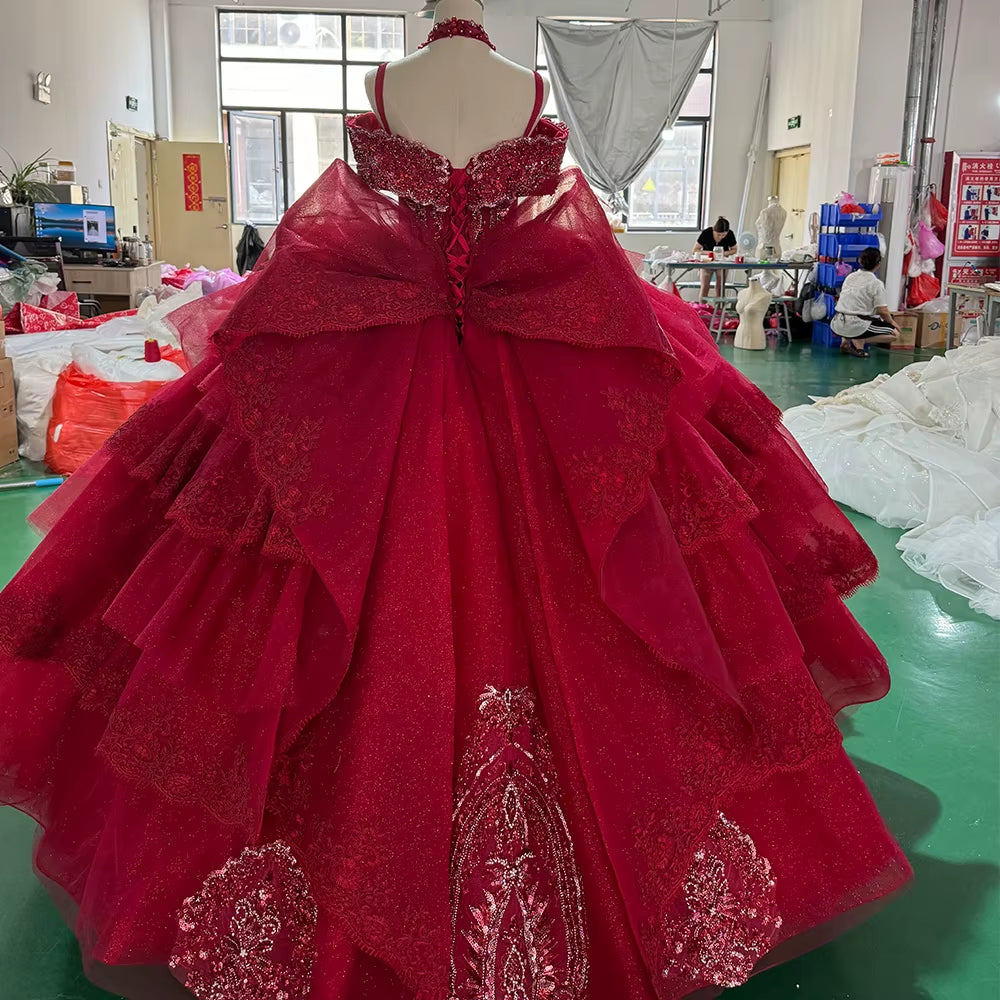 TW253 Abendkleider Sweetheart Off-Shoulder Evening Dress Crystal Embroidery Beaded Lace Up Back Red Long Dresses For Special Occasions