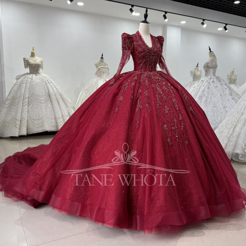 TW590 Customizable Elegant Red Evening Dresses V-Neck Long Sleeve Beaded Sequined Embroidery For Women Party Vestido De Fiesta