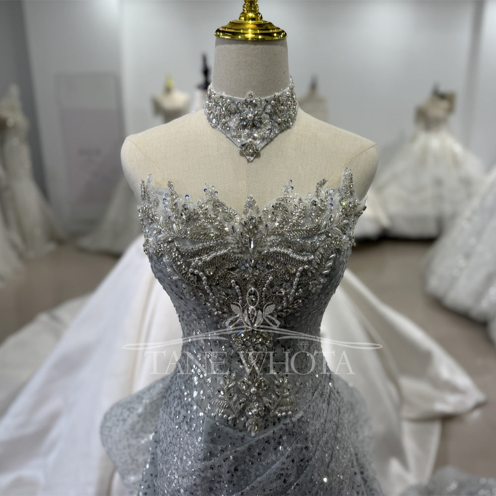 TW533 Luxury Sweetheart Sleeveless Evening Dress 2025 Lace-Up Back Sequins Beading Grey Prom Gown Customized Fit