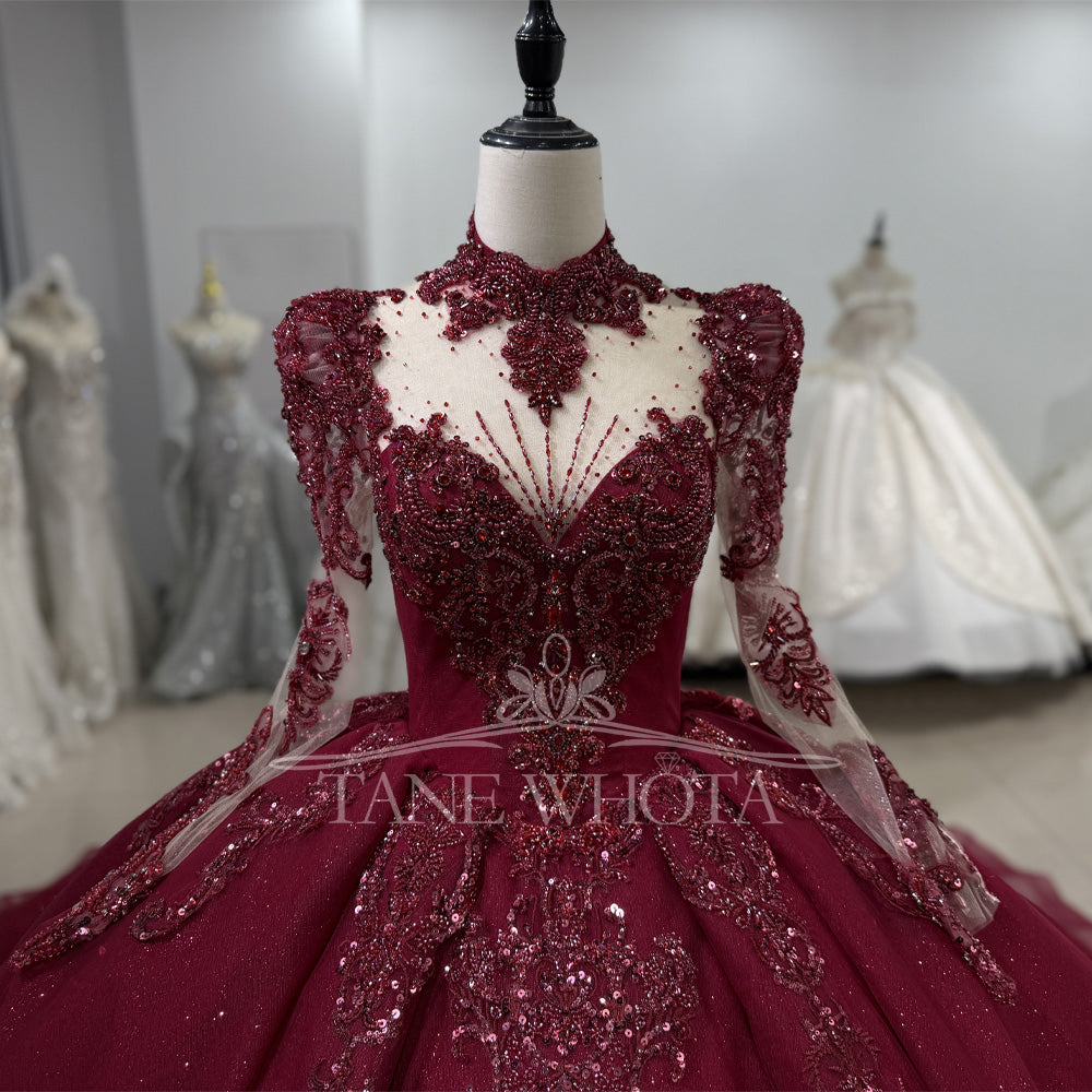 TW552 Robe Soirée De Luxe 2025 High Long Sleeve Red Ball Gown Women's Evening Dress Sequined Beading Elegant Fashionable