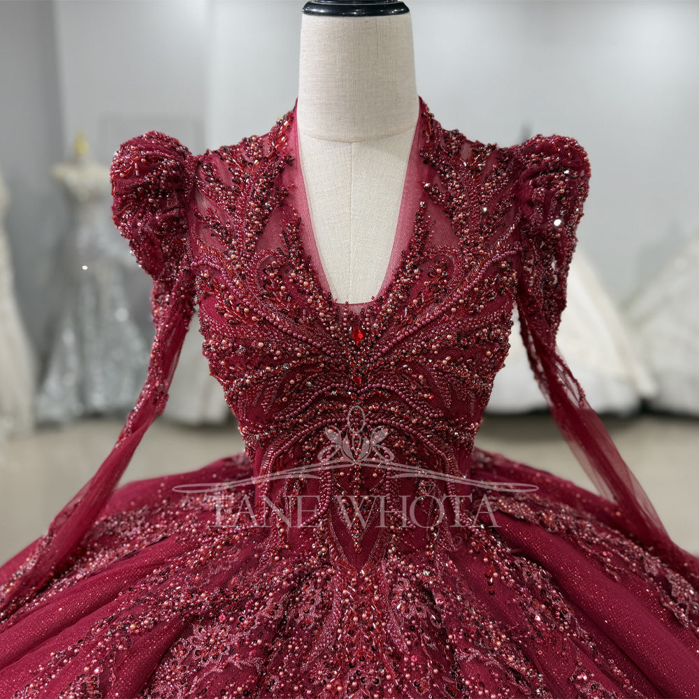 TW590 Customizable Elegant Red Evening Dresses V-Neck Long Sleeve Beaded Sequined Embroidery For Women Party Vestido De Fiesta
