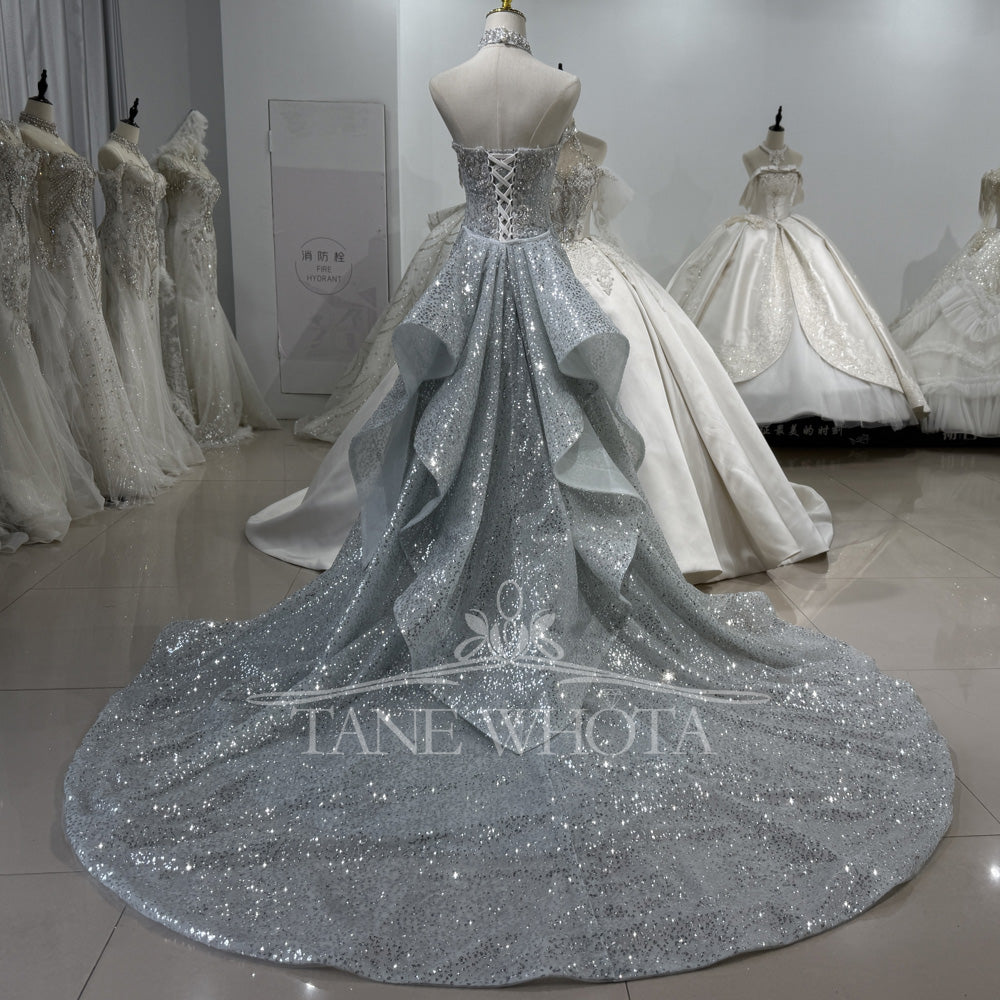 TW533 Luxury Sweetheart Sleeveless Evening Dress 2025 Lace-Up Back Sequins Beading Grey Prom Gown Customized Fit