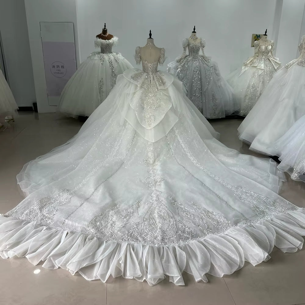 TW252 Women Evening Dresses Short Sleeve O-Neck Crystal Embroidery Beaded Keyhole Back Pink Long Dresses For Special Occasions