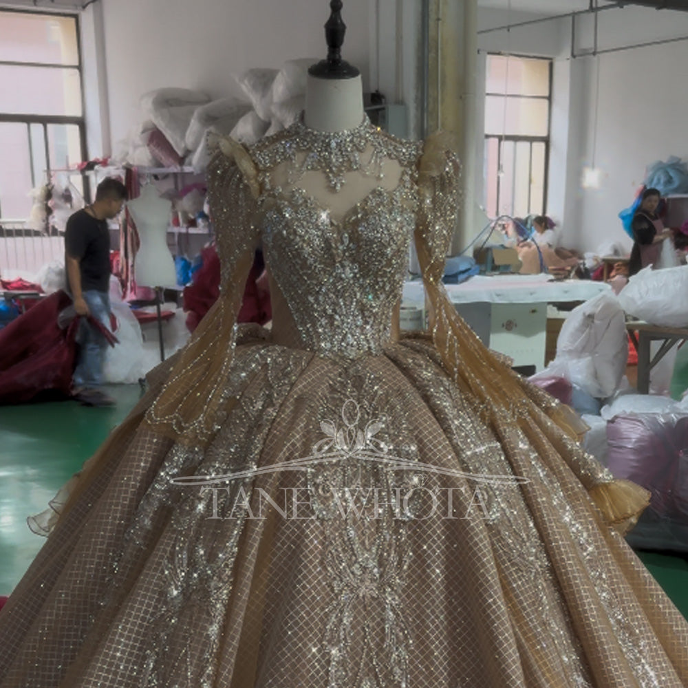 TW591 Customizable High Flare Sleeve Prom Dress 2025 Lace-Up Back Crystal Sequined Embroidery Evening Gown For Women