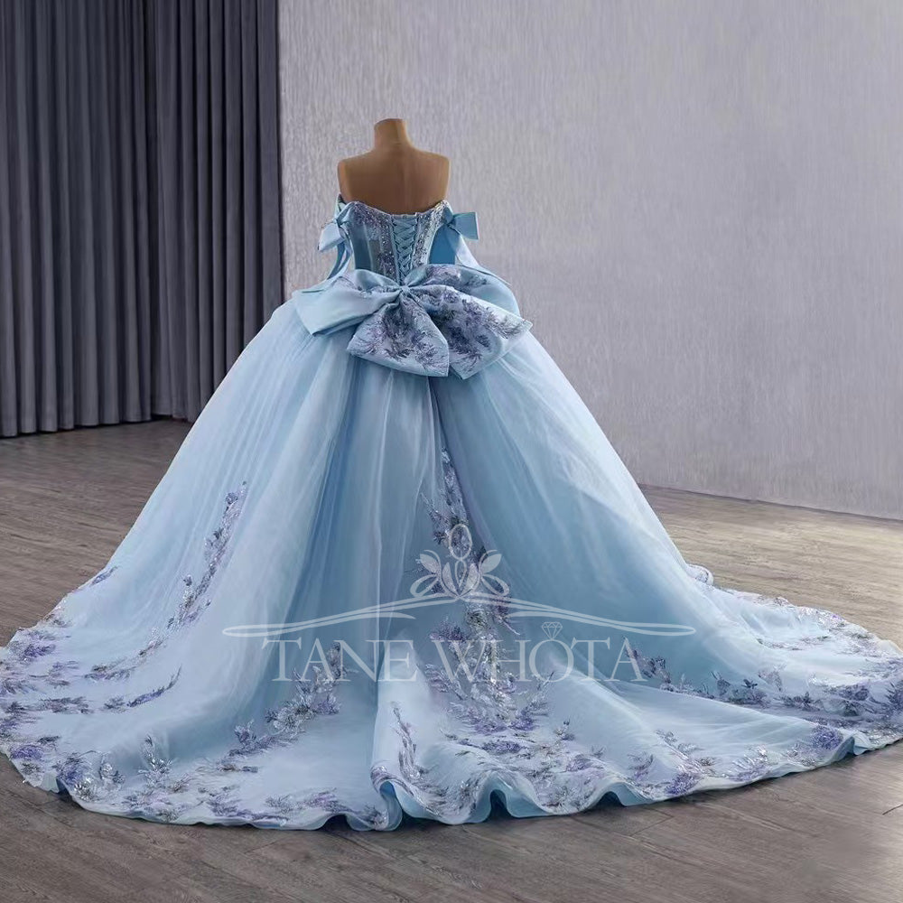TW492 Vestidos De 15 Quinceañeras Azul Sweetheart Ball Gown Beading Crystal Evening Gown XV Princess Quinceanera Dress