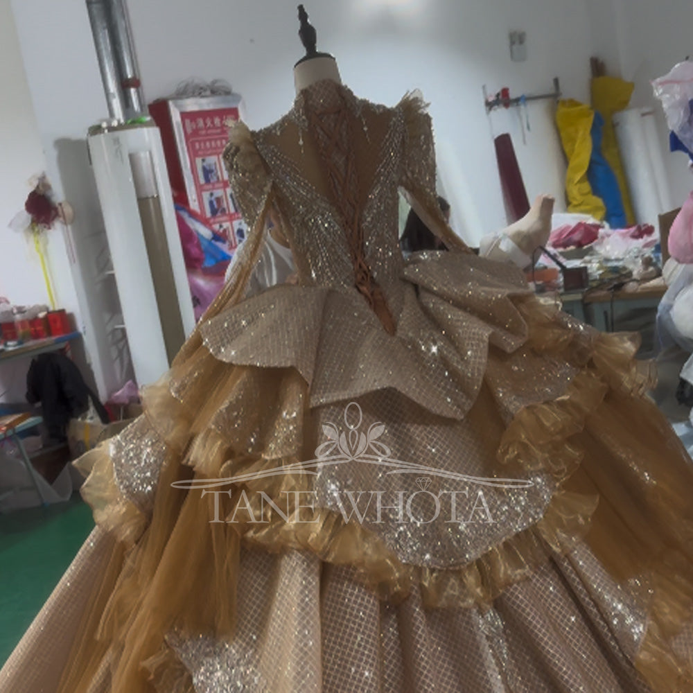 TW591 Customizable High Flare Sleeve Prom Dress 2025 Lace-Up Back Crystal Sequined Embroidery Evening Gown For Women