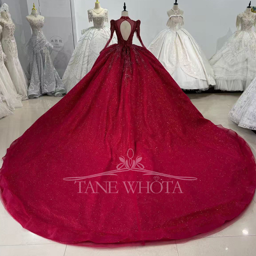 TW590 Customizable Elegant Red Evening Dresses V-Neck Long Sleeve Beaded Sequined Embroidery For Women Party Vestido De Fiesta