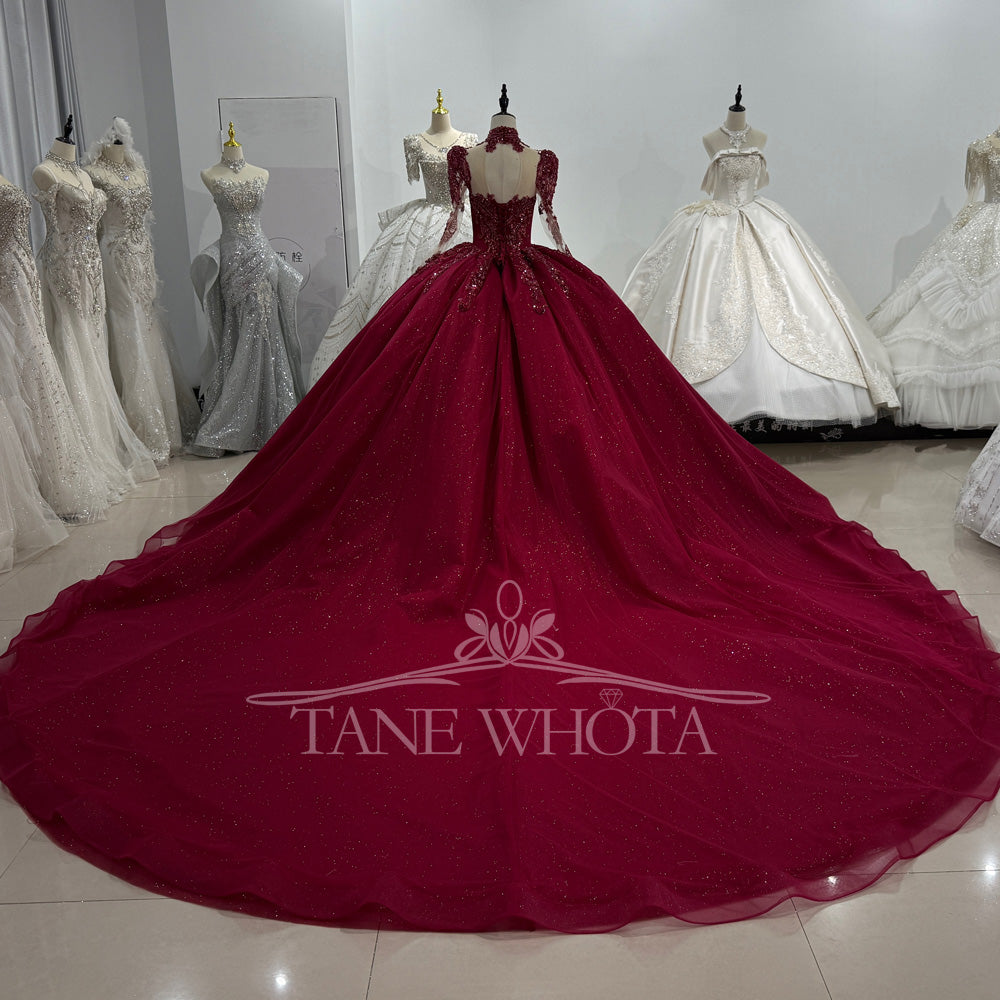 TW552 Robe Soirée De Luxe 2025 High Long Sleeve Red Ball Gown Women's Evening Dress Sequined Beading Elegant Fashionable
