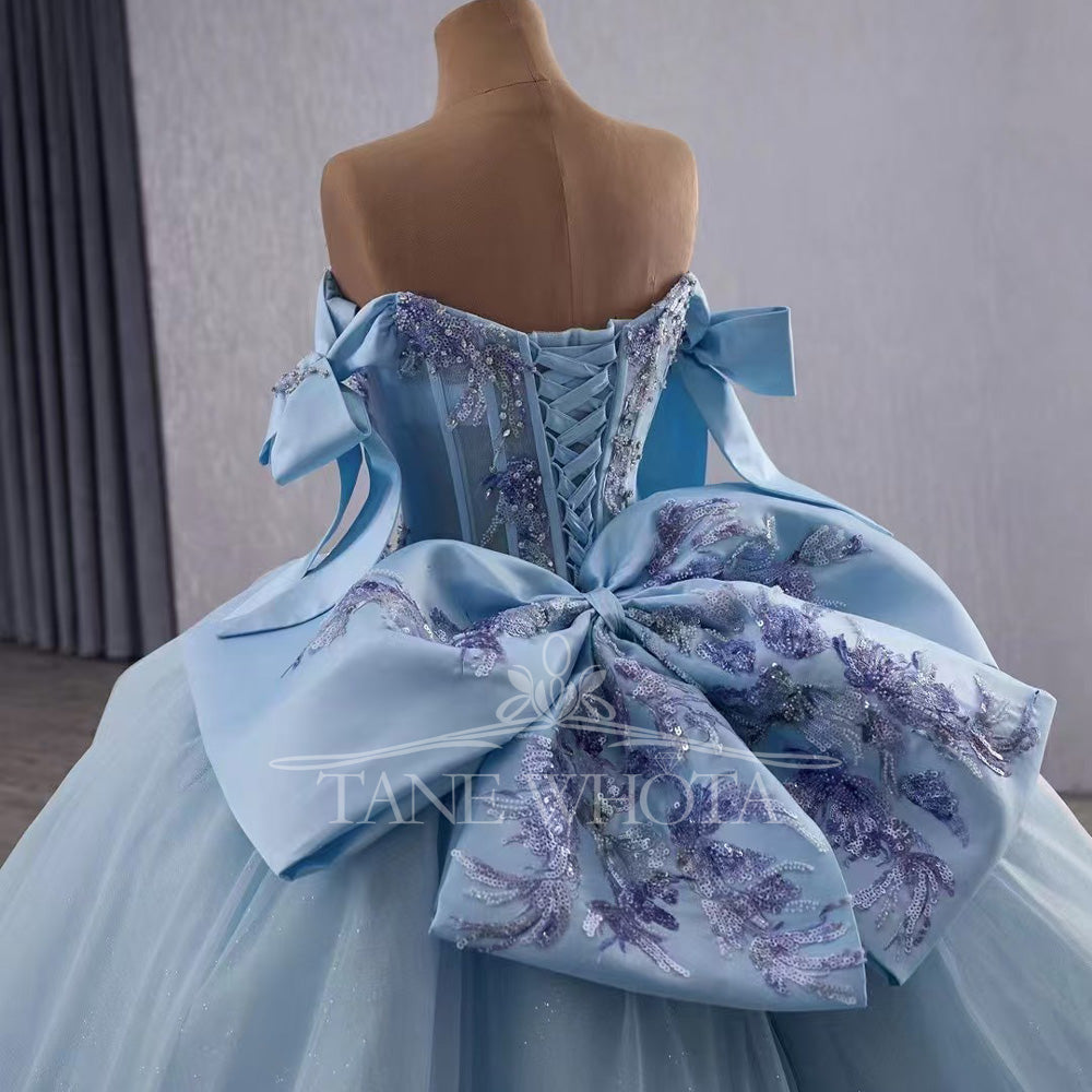 TW492 Vestidos De 15 Quinceañeras Azul Sweetheart Ball Gown Beading Crystal Evening Gown XV Princess Quinceanera Dress