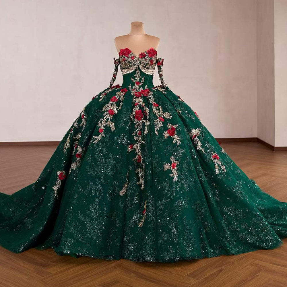TW1103 2026 Sweetheart Quinceanera Dress Detachable Sleeve Lace Up Back Sequined Embroidery Appliques Vestido De 15