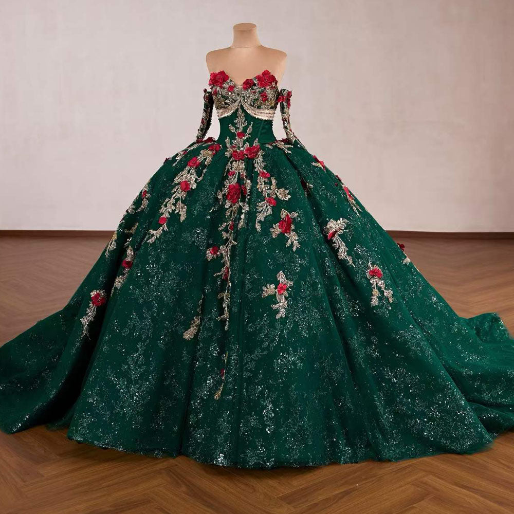 TW1103 2026 Sweetheart Quinceanera Dress Detachable Sleeve Lace Up Back Sequined Embroidery Appliques Vestido De 15
