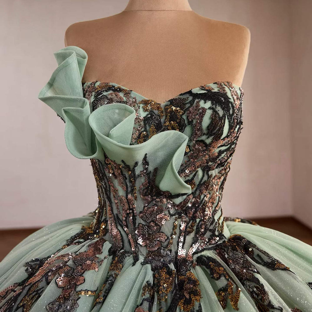 TW1120 Green Quinceanera Dress Sweetheart Sleeveless Lace-Up Back Sequined Princess Style For Women