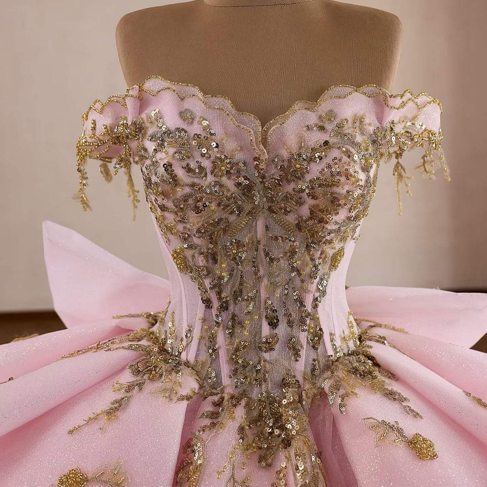 TW1082 Gorgeous Pink Quinceanera Dress Sweetheart Off The Shoulder Lac – Tane Whota Wedding Dress