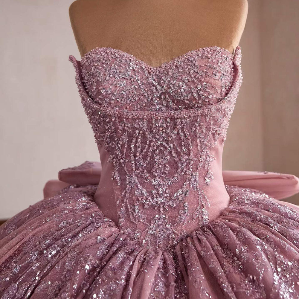 TW1091 2026 Gorgeous Pink Quinceanera Dress Sweetheart Sleeveless Lace Up Back Sequined Bow Vestido De 15