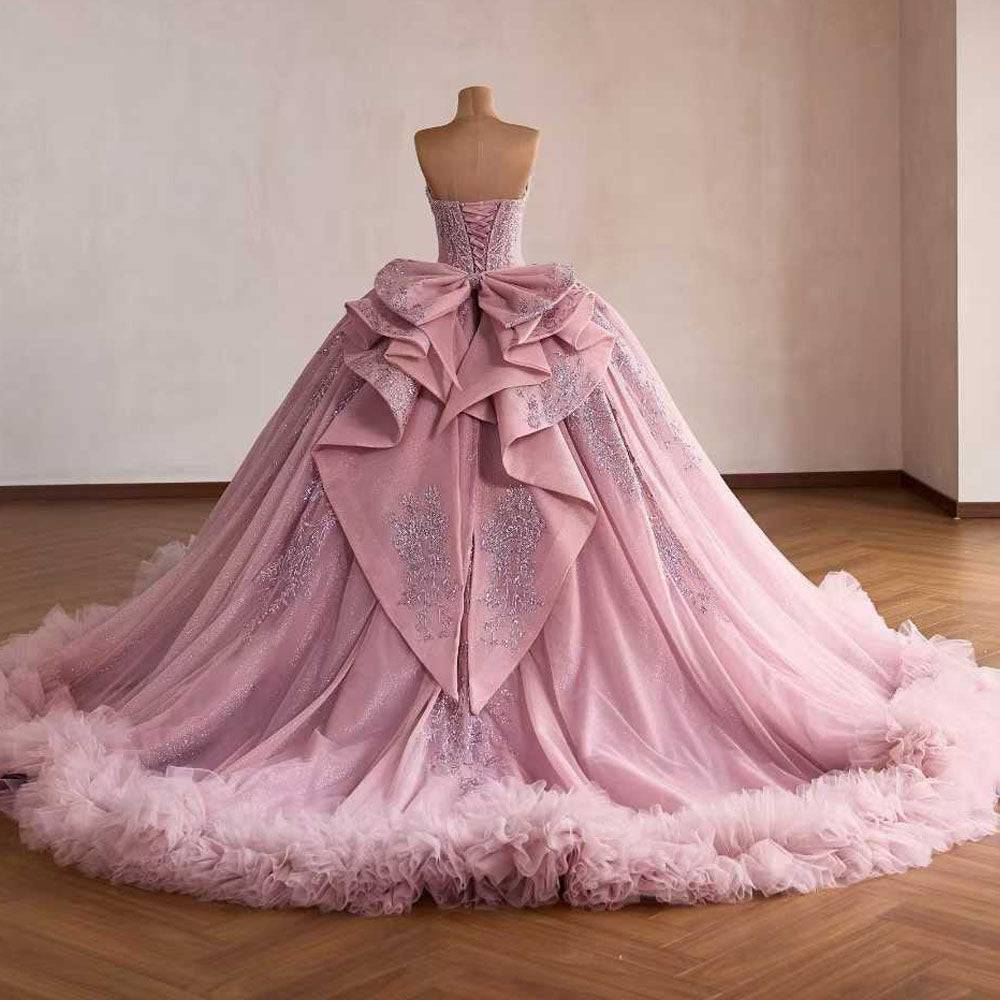 TW1091 2026 Gorgeous Pink Quinceanera Dress Sweetheart Sleeveless Lace Up Back Sequined Bow Vestido De 15
