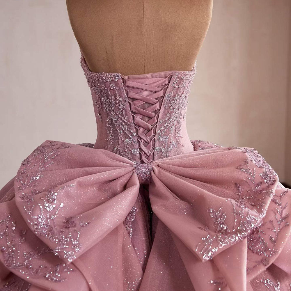 TW1091 2026 Gorgeous Pink Quinceanera Dress Sweetheart Sleeveless Lace Up Back Sequined Bow Vestido De 15